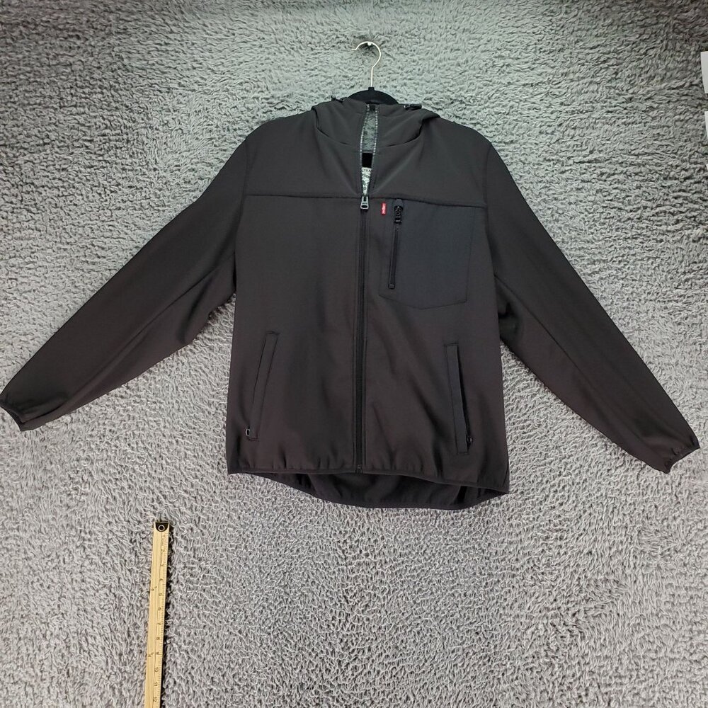 Levis Jacket Mens Large Black Fleece Lined Hooded Tech Jacket